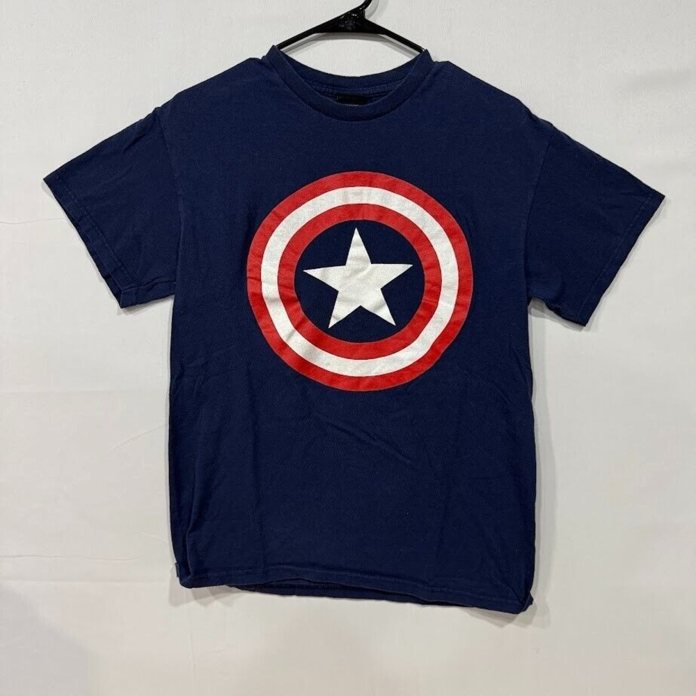 Marvel Mens M Captain‎ America Shield T-Shirt Navy Blue Mad Engine